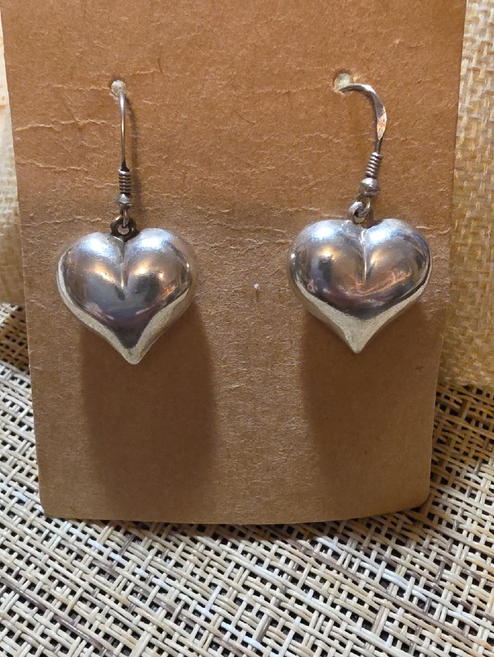 Silver Puffy Heart Drop Earrings - Women Jewelry